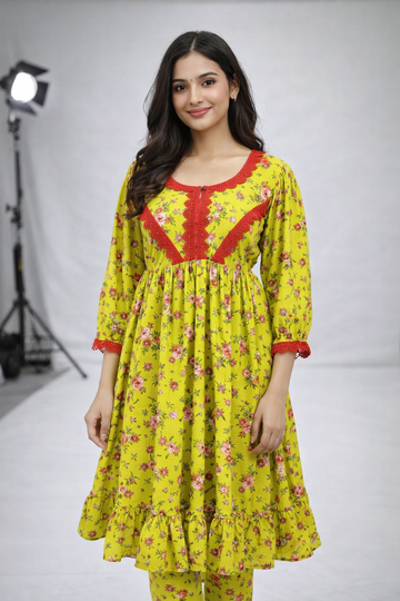 Stylish Floral 2-Piece Suit – Frock & Trouser Set