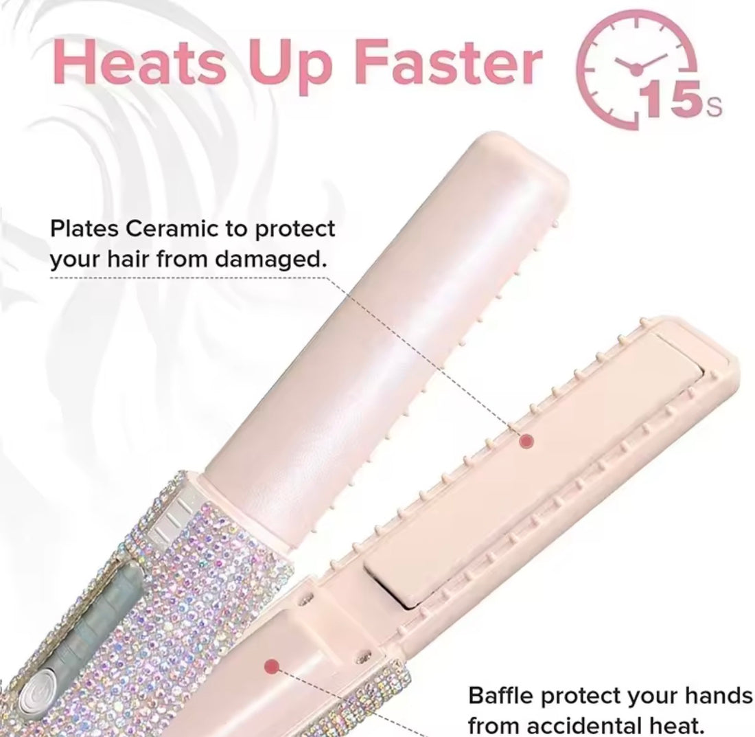 2-IN-1 Electric USB Hair Straightener Curler Fashion Colored Diamond