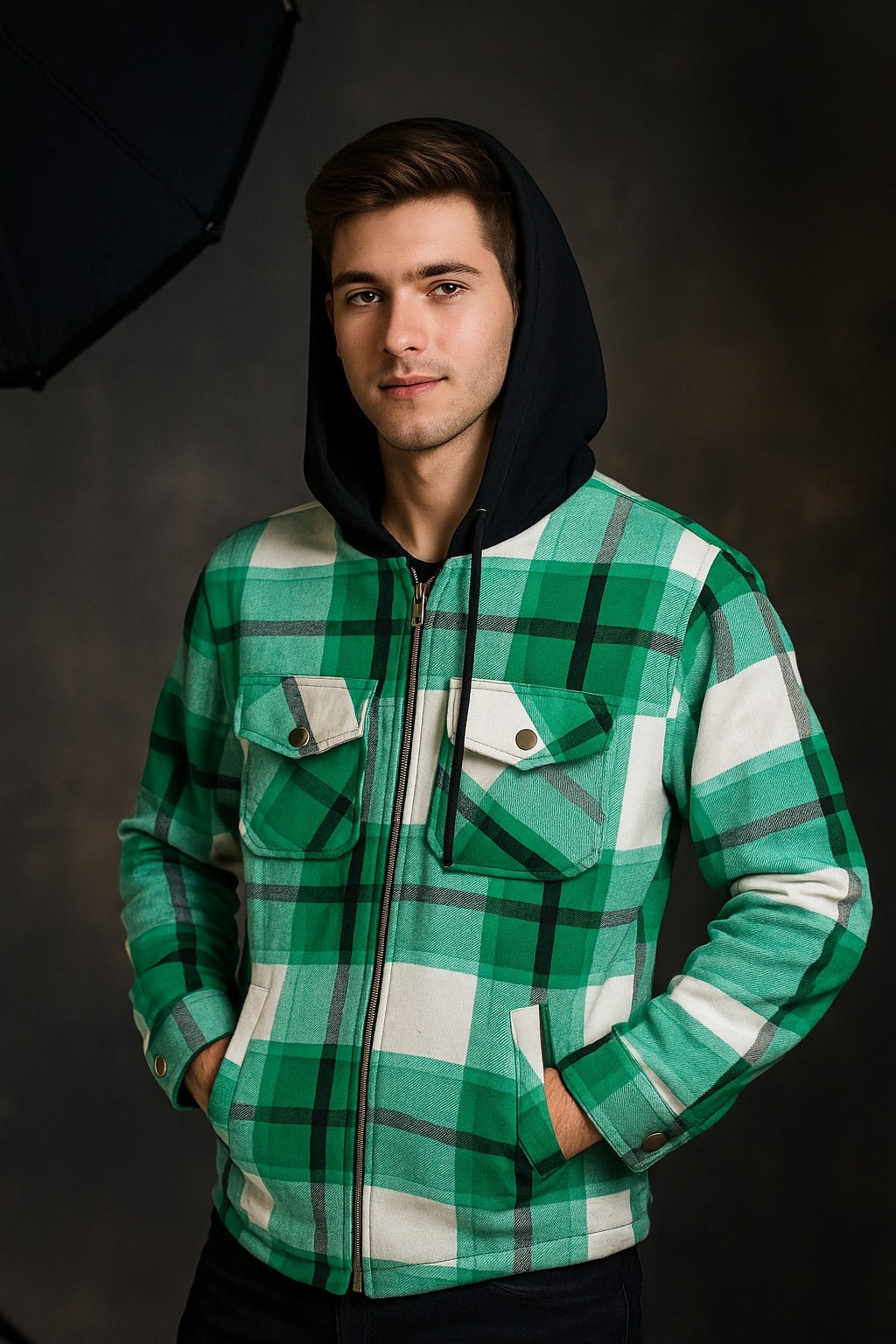 Stay cozy and stylish with this trendy check-pattern hoodie.