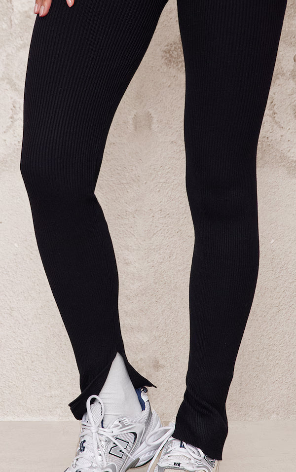 Knitted Split Hem Flare Trousers